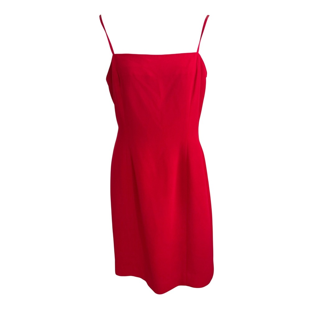 Vintage Jones New York Red Spaghetti Strap Midi Dress Size 10 Cocktail 90s
